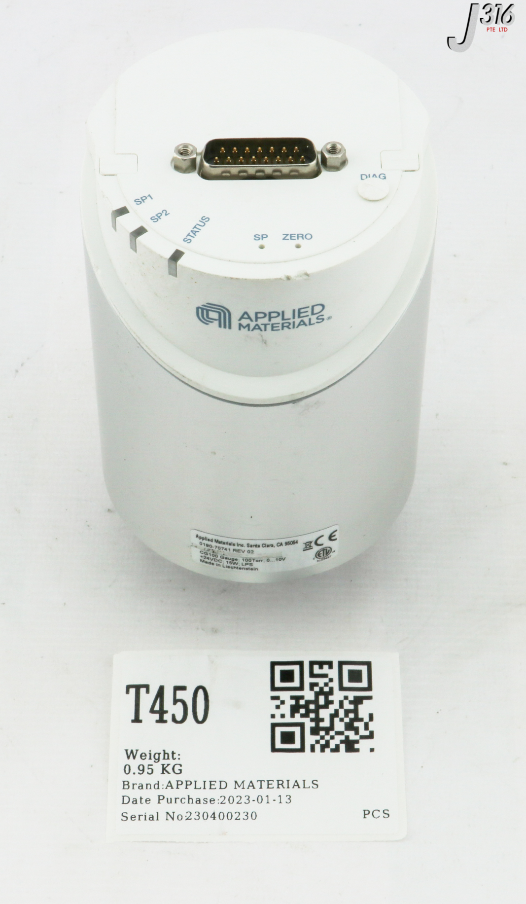 T450 APPLIED MATERIALS CAPACITANCE GAUGE, CG100, 100 TORR 0190
